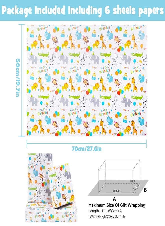 AirCool Birthday Wrapping Paper For Kids Baby Girls Boys, 6 Sheets Monkey Lion Elephant Giraffe Alligator Zebra Animals Party Design 20 x 28 inch Gift Paper for Birthday Baby Shower Kindergarten Newborn - Image 2